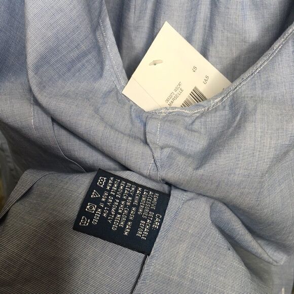 Ralph Lauren Blue & Off White Pouf Sleeve Bib Front Cotton Tuxedo Blouse - Picture 7 of 13